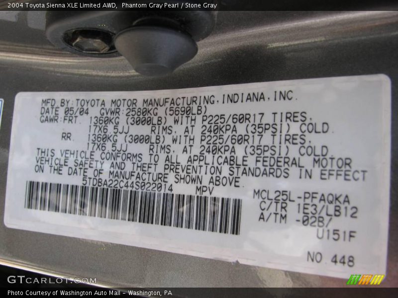 Phantom Gray Pearl / Stone Gray 2004 Toyota Sienna XLE Limited AWD