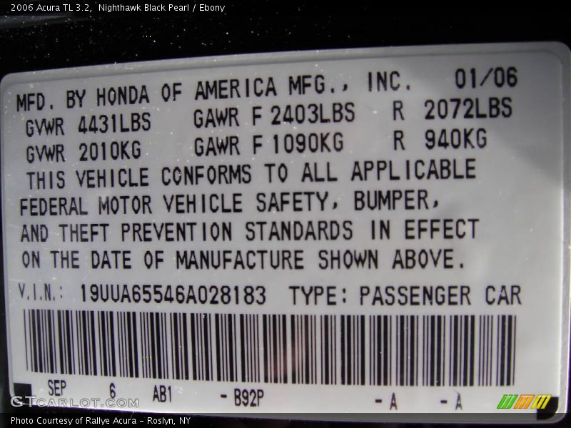 Nighthawk Black Pearl / Ebony 2006 Acura TL 3.2