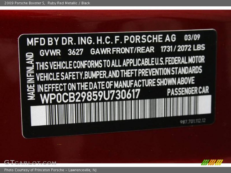 Ruby Red Metallic / Black 2009 Porsche Boxster S