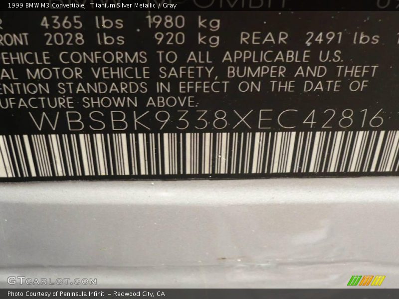 Titanium Silver Metallic / Gray 1999 BMW M3 Convertible