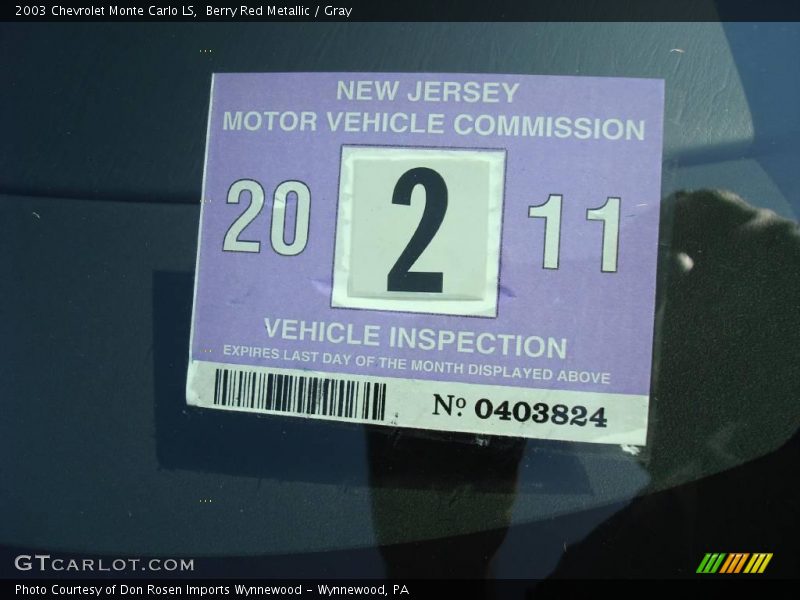 Berry Red Metallic / Gray 2003 Chevrolet Monte Carlo LS