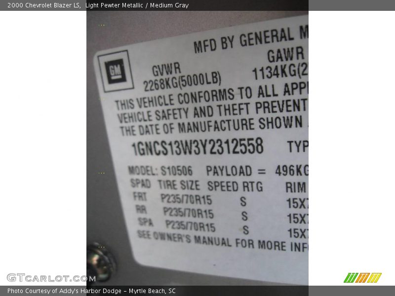 Light Pewter Metallic / Medium Gray 2000 Chevrolet Blazer LS