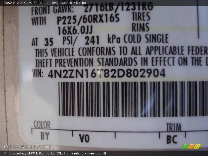 Natural Beige Metallic / Mocha 2002 Nissan Quest SE