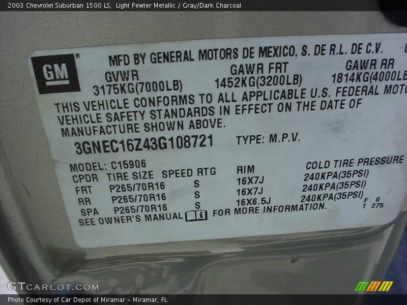 Light Pewter Metallic / Gray/Dark Charcoal 2003 Chevrolet Suburban 1500 LS