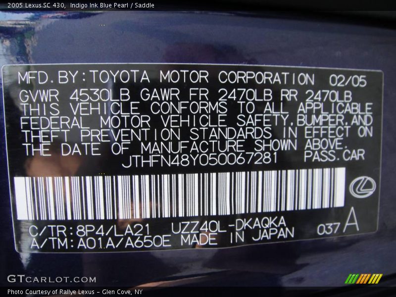 Indigo Ink Blue Pearl / Saddle 2005 Lexus SC 430