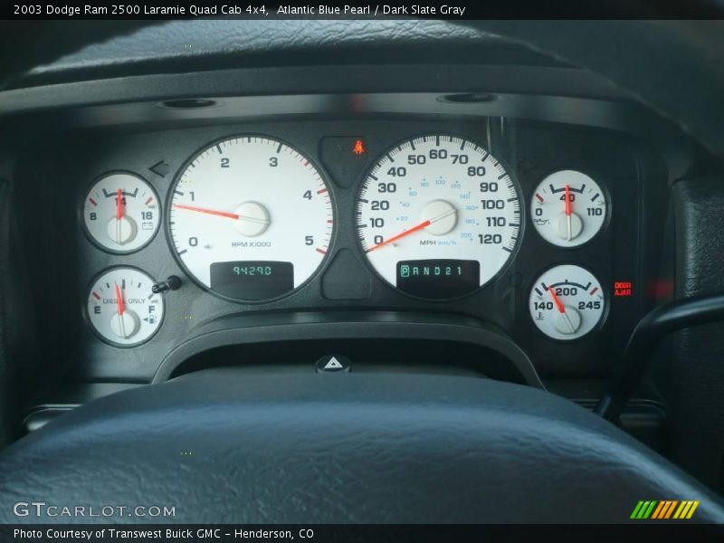 Atlantic Blue Pearl / Dark Slate Gray 2003 Dodge Ram 2500 Laramie Quad Cab 4x4