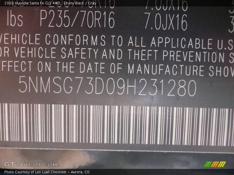 Ebony Black / Gray 2009 Hyundai Santa Fe GLS 4WD
