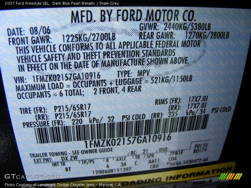 Dark Blue Pearl Metallic / Shale Grey 2007 Ford Freestyle SEL