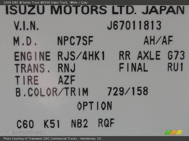 White / Gray 2006 GMC W Series Truck W3500 Stake Truck