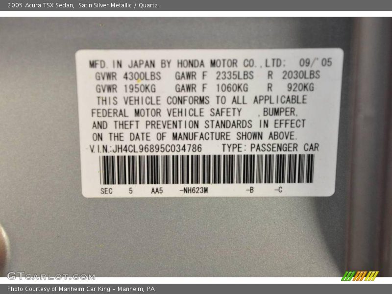 Satin Silver Metallic / Quartz 2005 Acura TSX Sedan