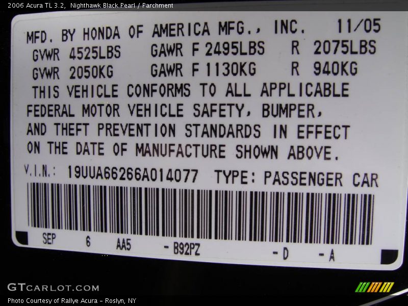 Nighthawk Black Pearl / Parchment 2006 Acura TL 3.2