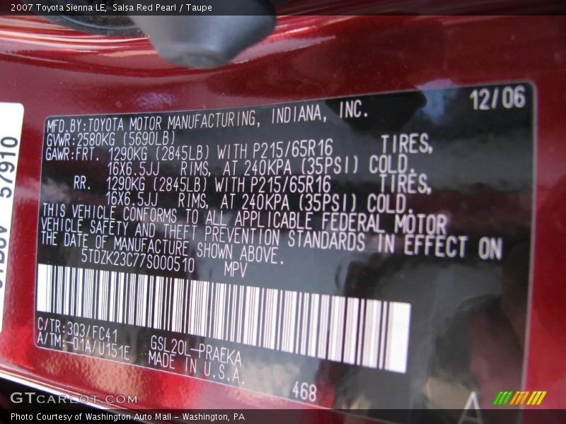 Salsa Red Pearl / Taupe 2007 Toyota Sienna LE