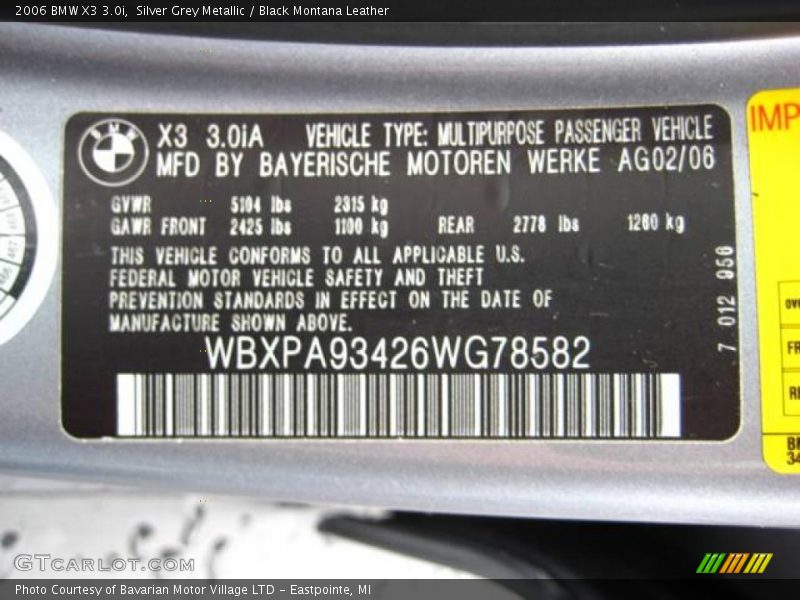 Silver Grey Metallic / Black Montana Leather 2006 BMW X3 3.0i