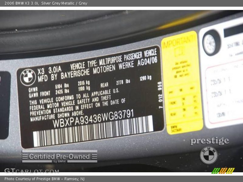 Silver Grey Metallic / Grey 2006 BMW X3 3.0i
