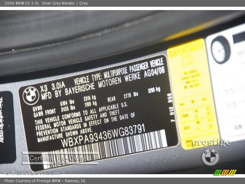 Silver Grey Metallic / Grey 2006 BMW X3 3.0i