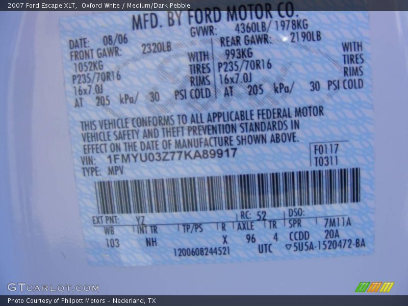 Oxford White / Medium/Dark Pebble 2007 Ford Escape XLT