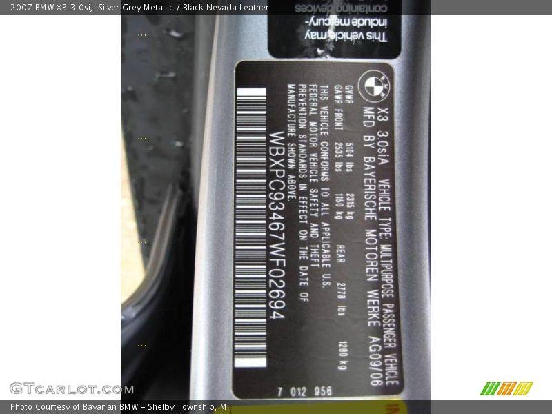 Silver Grey Metallic / Black Nevada Leather 2007 BMW X3 3.0si