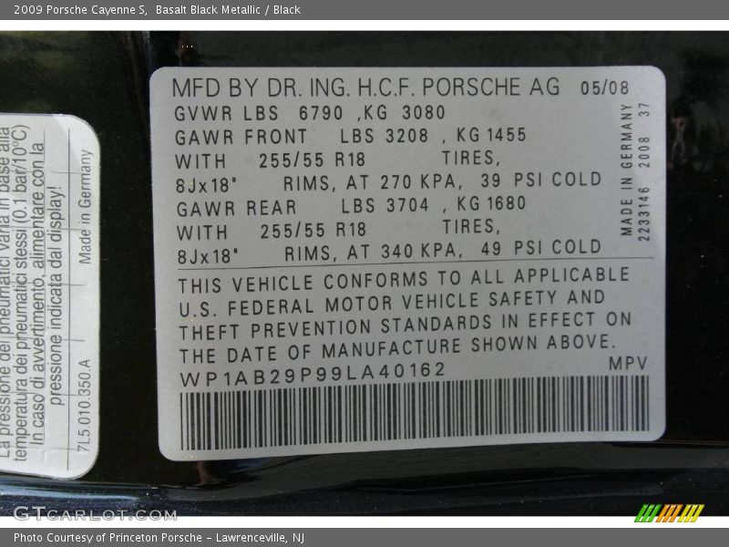 Basalt Black Metallic / Black 2009 Porsche Cayenne S