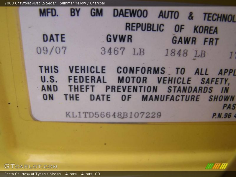 Summer Yellow / Charcoal 2008 Chevrolet Aveo LS Sedan
