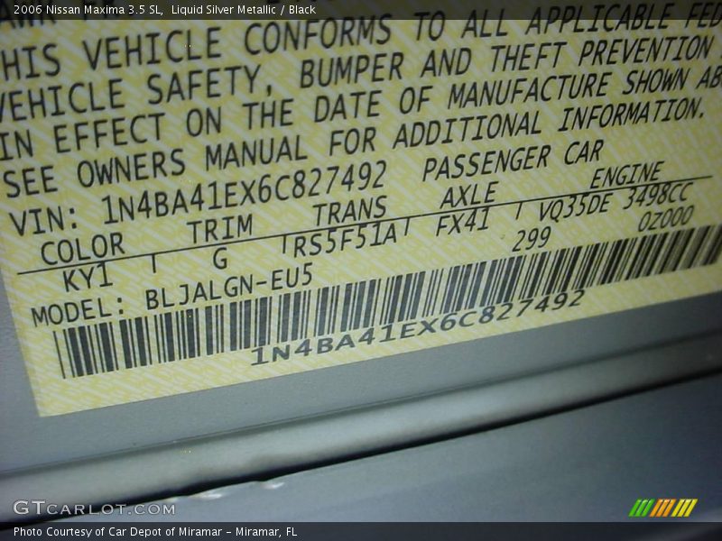 Liquid Silver Metallic / Black 2006 Nissan Maxima 3.5 SL