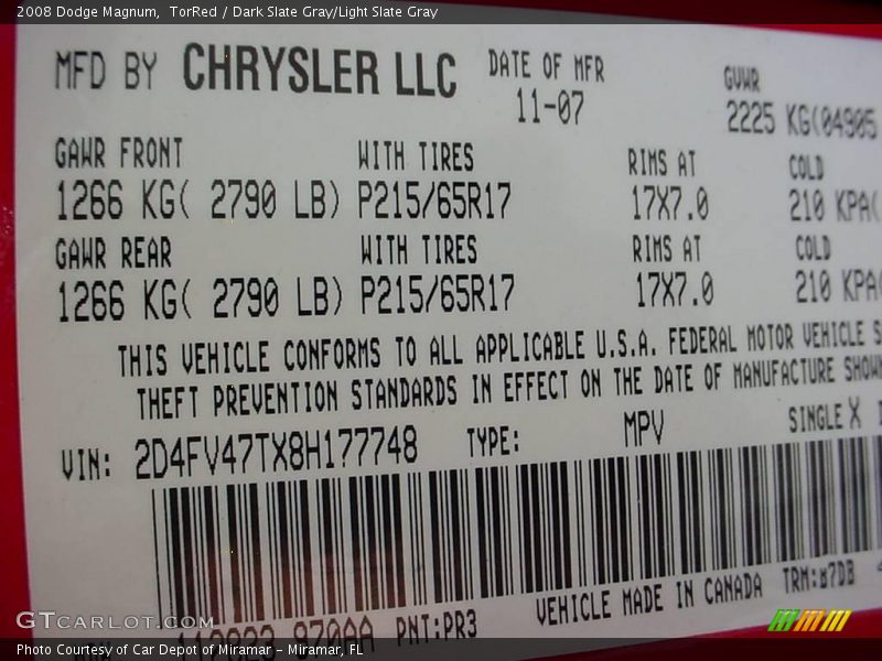 TorRed / Dark Slate Gray/Light Slate Gray 2008 Dodge Magnum