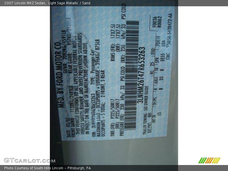 Light Sage Metallic / Sand 2007 Lincoln MKZ Sedan