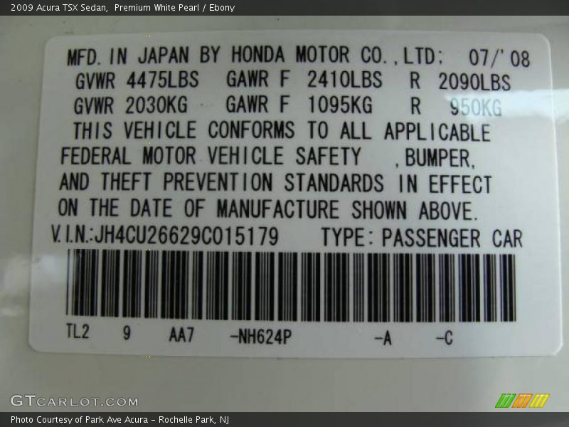 Premium White Pearl / Ebony 2009 Acura TSX Sedan
