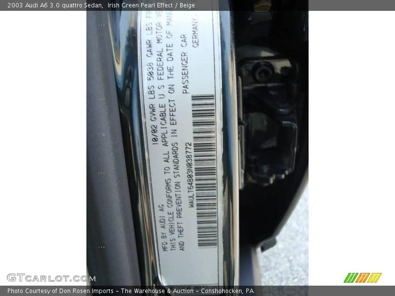 Irish Green Pearl Effect / Beige 2003 Audi A6 3.0 quattro Sedan