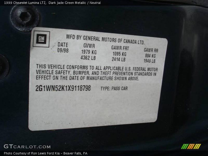 Dark Jade Green Metallic / Neutral 1999 Chevrolet Lumina LTZ