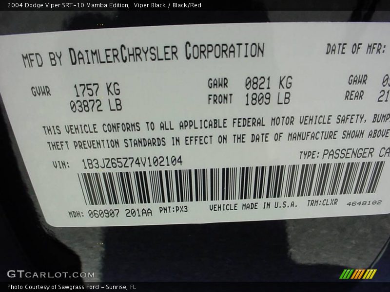 Viper Black / Black/Red 2004 Dodge Viper SRT-10 Mamba Edition