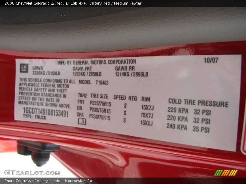 Victory Red / Medium Pewter 2008 Chevrolet Colorado LS Regular Cab 4x4