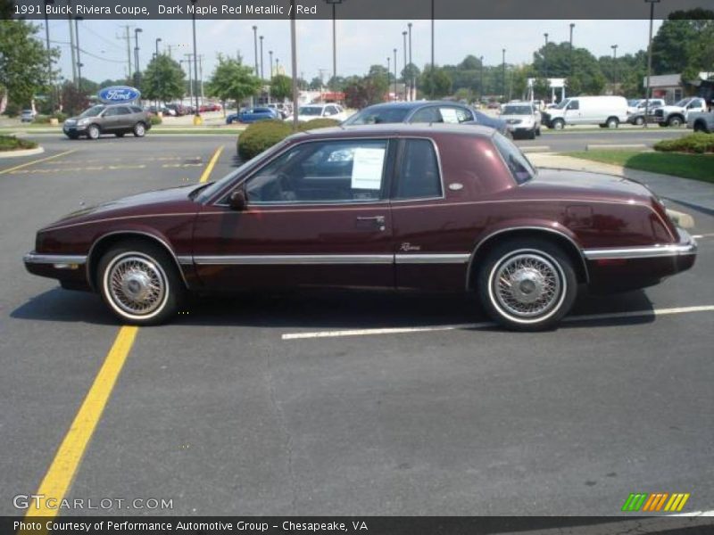 Dark Maple Red Metallic / Red 1991 Buick Riviera Coupe