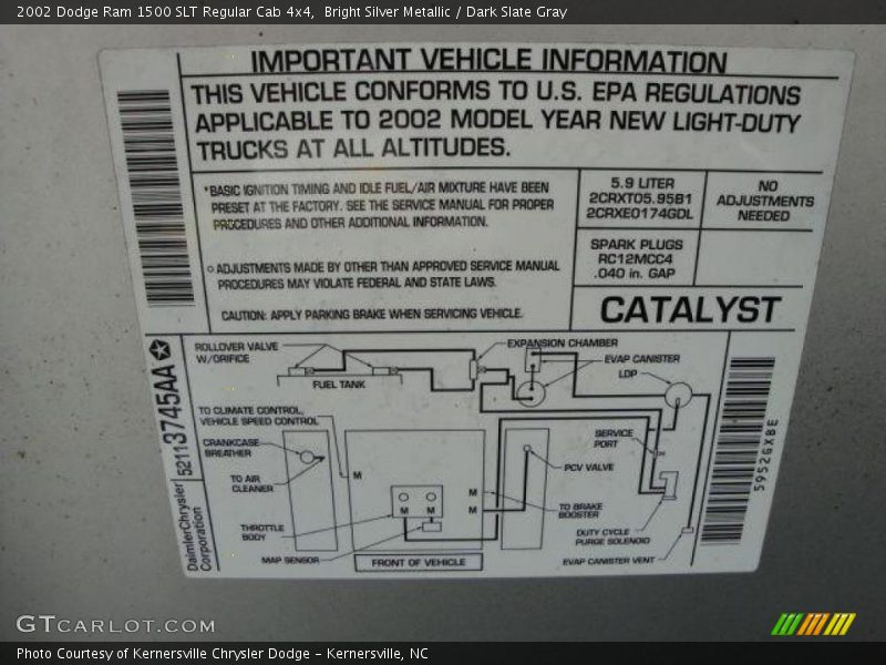 Bright Silver Metallic / Dark Slate Gray 2002 Dodge Ram 1500 SLT Regular Cab 4x4