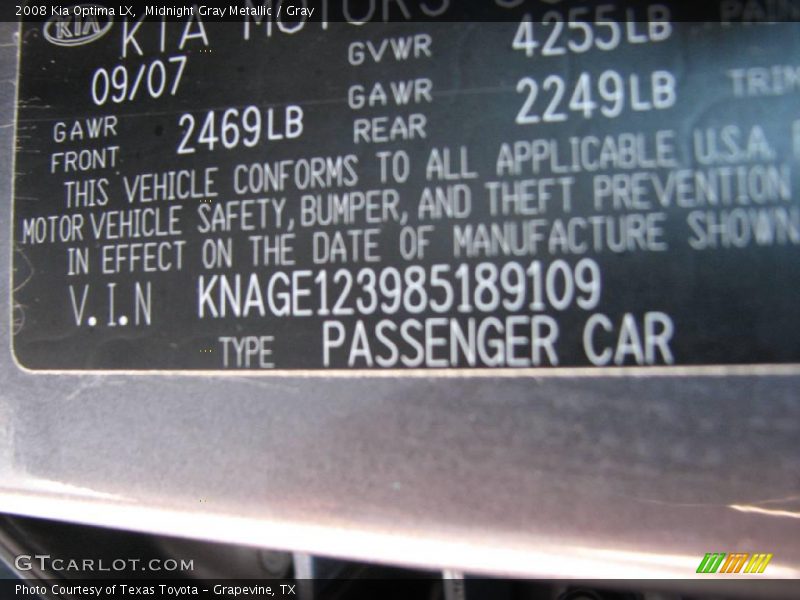 Midnight Gray Metallic / Gray 2008 Kia Optima LX