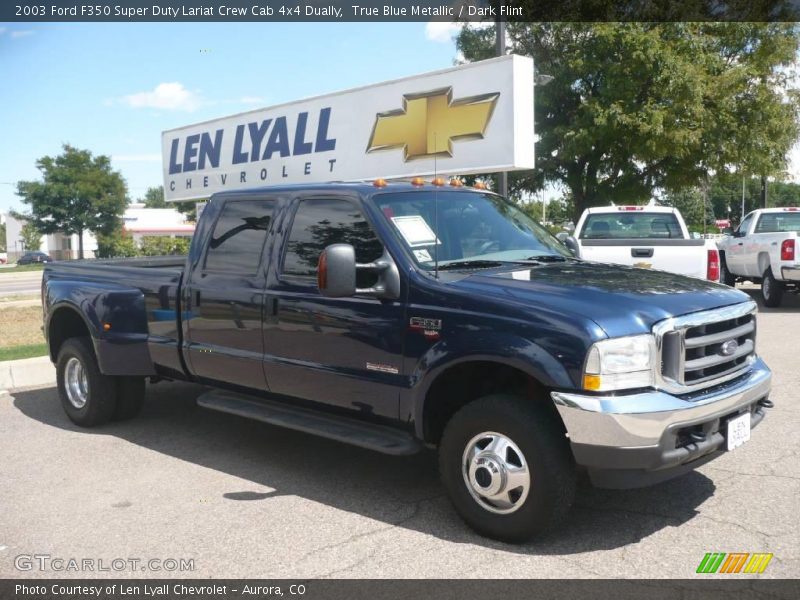 True Blue Metallic / Dark Flint 2003 Ford F350 Super Duty Lariat Crew Cab 4x4 Dually