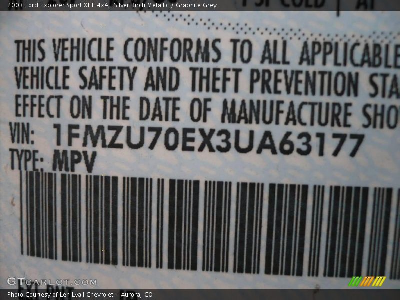 Silver Birch Metallic / Graphite Grey 2003 Ford Explorer Sport XLT 4x4