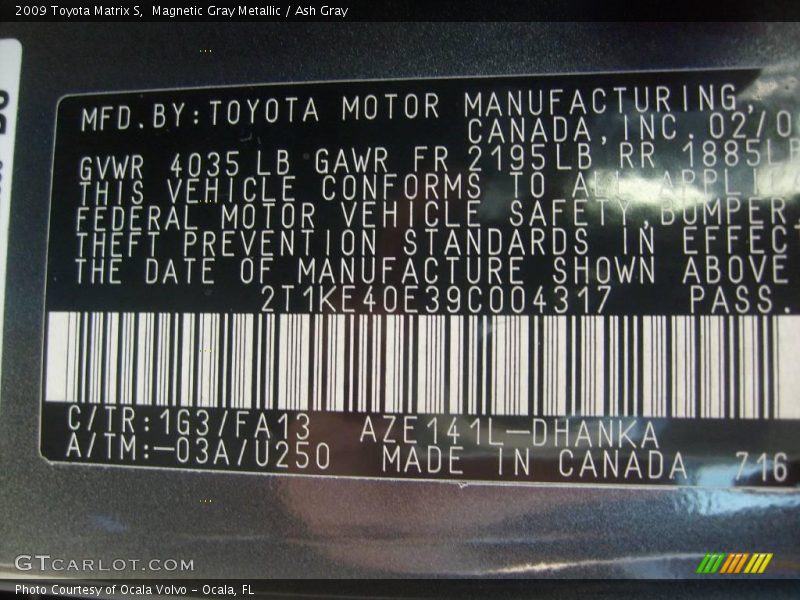 Magnetic Gray Metallic / Ash Gray 2009 Toyota Matrix S