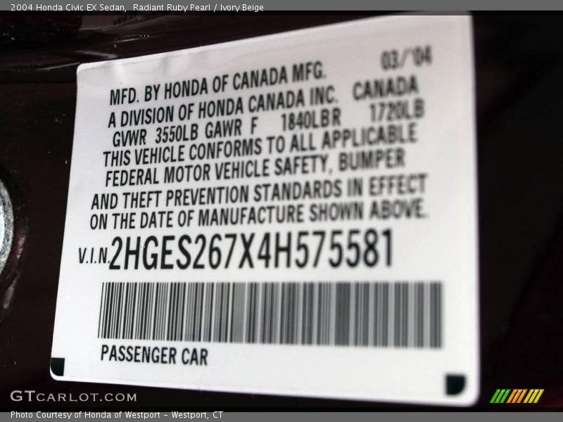Radiant Ruby Pearl / Ivory Beige 2004 Honda Civic EX Sedan
