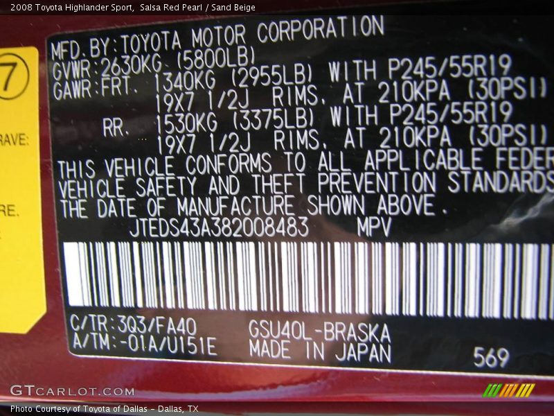 Salsa Red Pearl / Sand Beige 2008 Toyota Highlander Sport