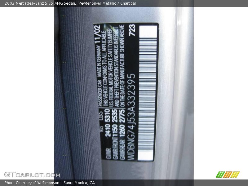 Pewter Silver Metallic / Charcoal 2003 Mercedes-Benz S 55 AMG Sedan