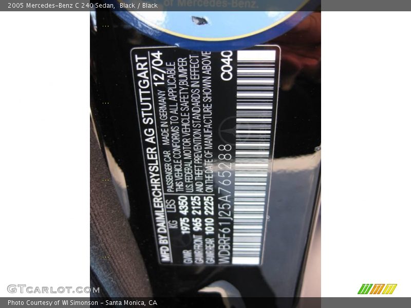 Black / Black 2005 Mercedes-Benz C 240 Sedan