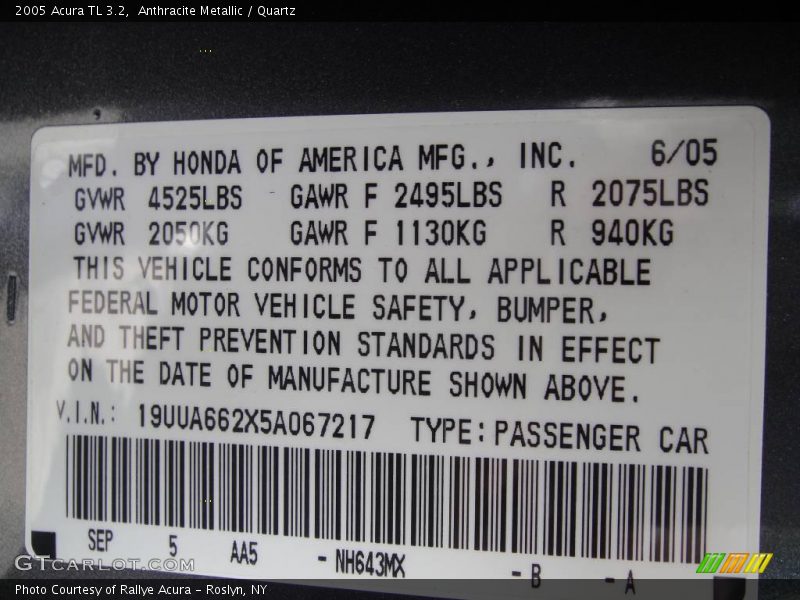 Anthracite Metallic / Quartz 2005 Acura TL 3.2