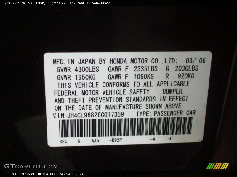 Nighthawk Black Pearl / Ebony Black 2006 Acura TSX Sedan