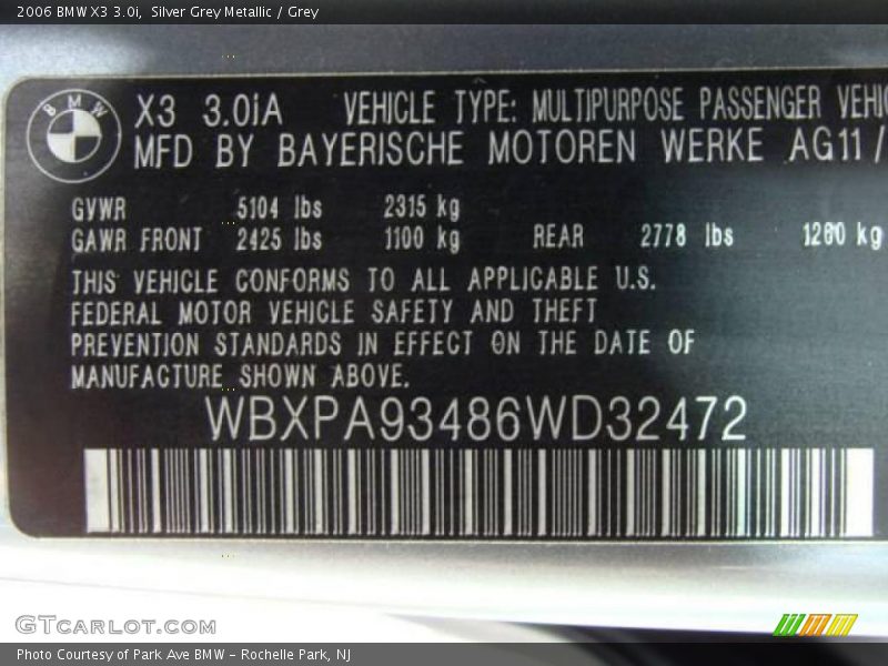 Silver Grey Metallic / Grey 2006 BMW X3 3.0i