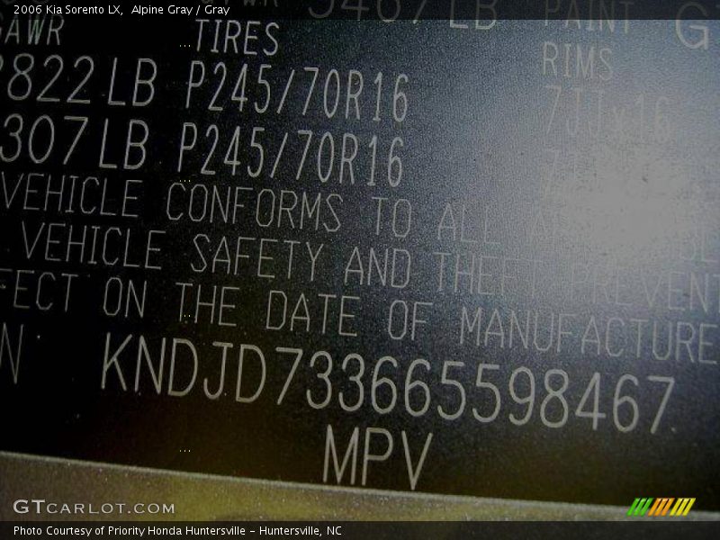 Alpine Gray / Gray 2006 Kia Sorento LX