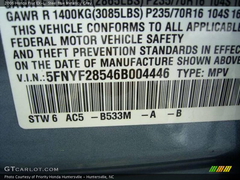 Steel Blue Metallic / Gray 2006 Honda Pilot EX-L