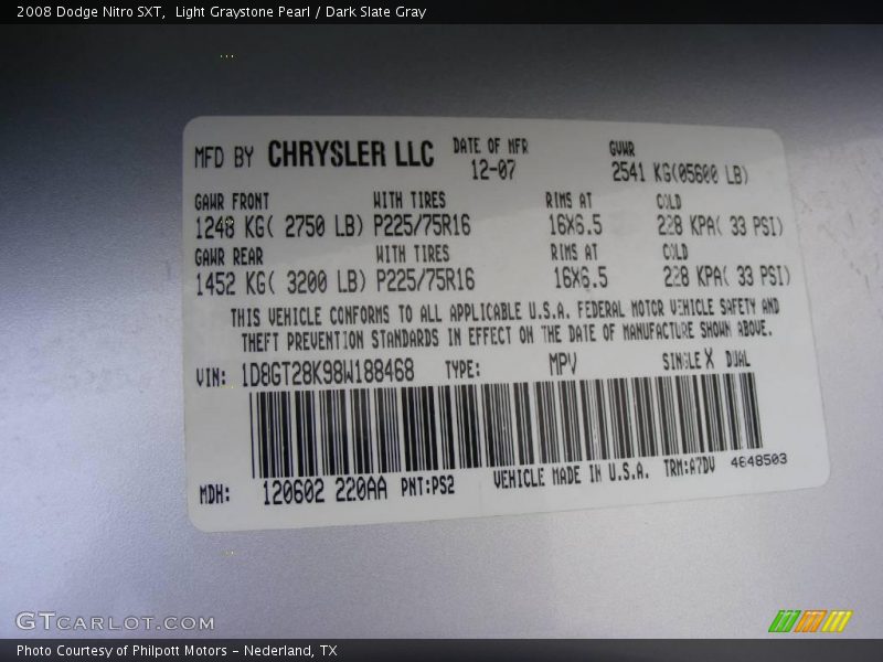 Light Graystone Pearl / Dark Slate Gray 2008 Dodge Nitro SXT