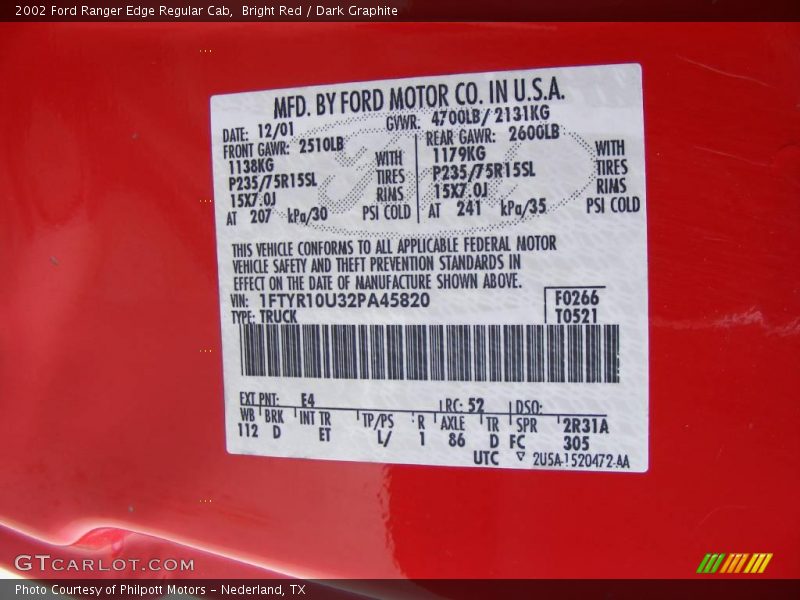 Bright Red / Dark Graphite 2002 Ford Ranger Edge Regular Cab