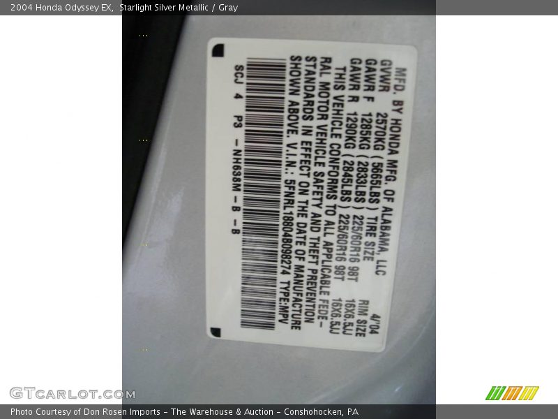Starlight Silver Metallic / Gray 2004 Honda Odyssey EX