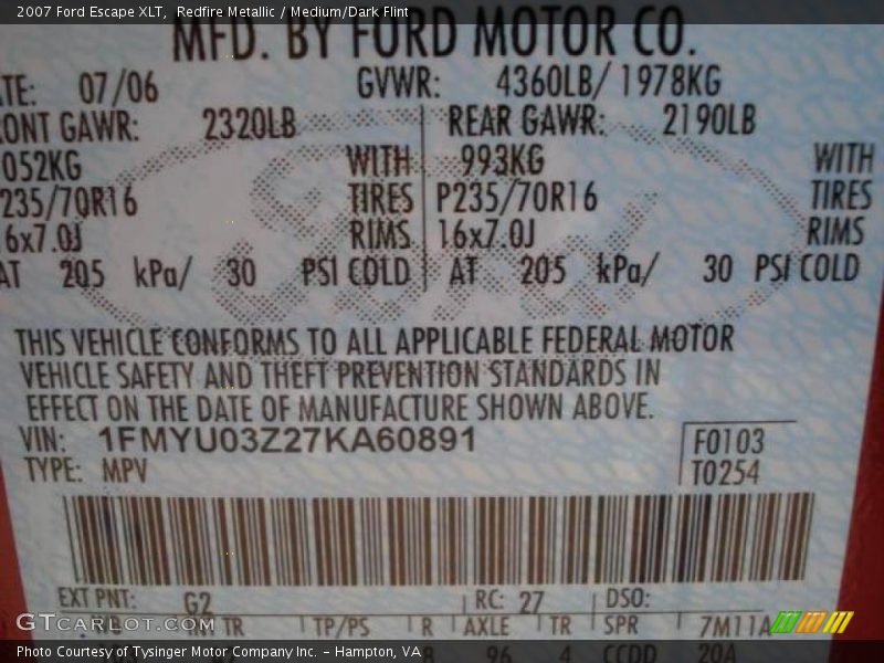 Redfire Metallic / Medium/Dark Flint 2007 Ford Escape XLT